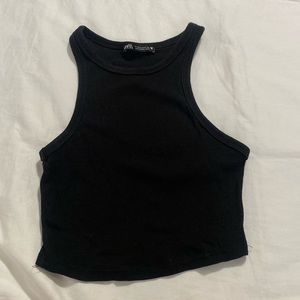 Zara Black Crop Ribbed Halter Top